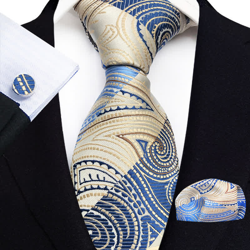 Conjunto de 3 corbatas de cachemira azul y champagne para hombre
