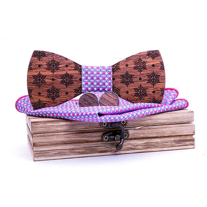 Juego de 3 pajaritas navideñas de madera con diseño de copos de nieve para hombre
