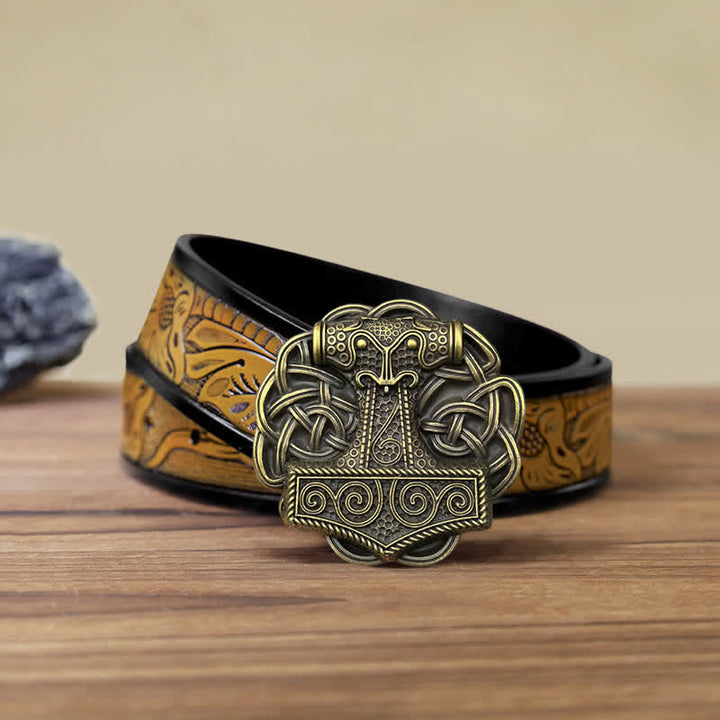 Cinturón de cuero con hebilla de martillo de Thor vikingo para hombre hecho a mano