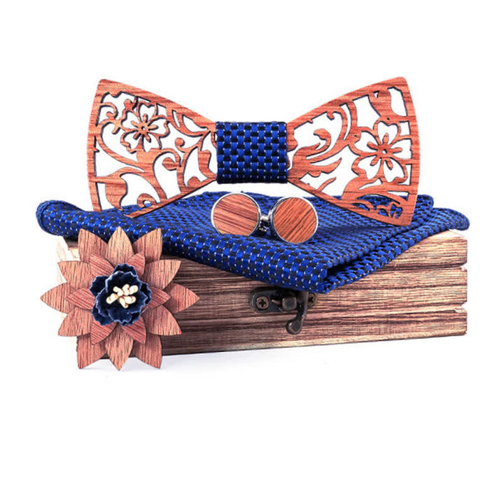Juego de 4 pajaritas de madera huecas con diseño floral para hombre