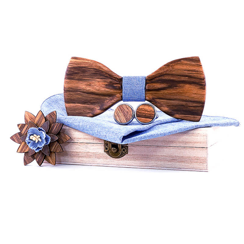 Juego de 4 pajaritas de madera cóncavas formales para hombre