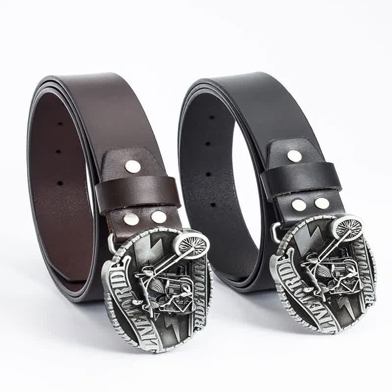 Cinturón de cuero con calavera de motociclista esquelético para hombre