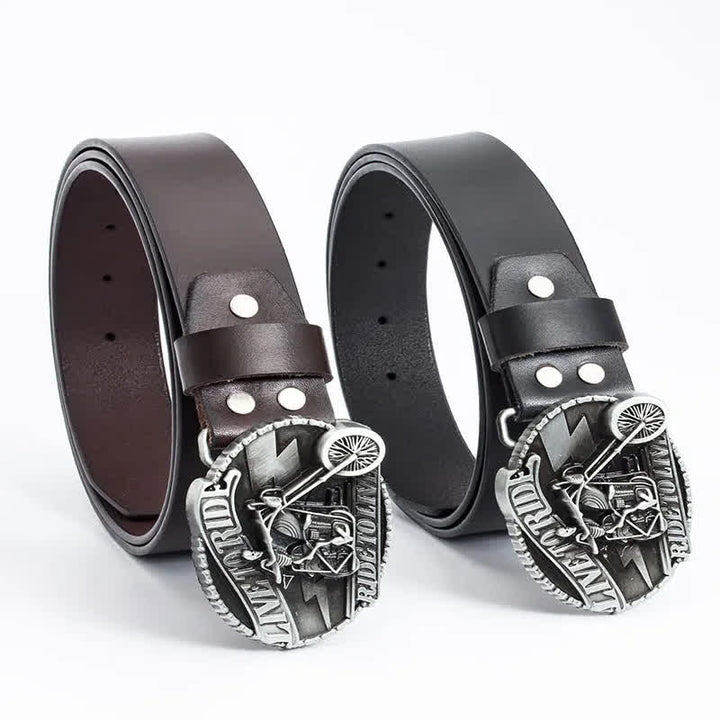 Cinturón de cuero con calavera de motociclista esquelético para hombre