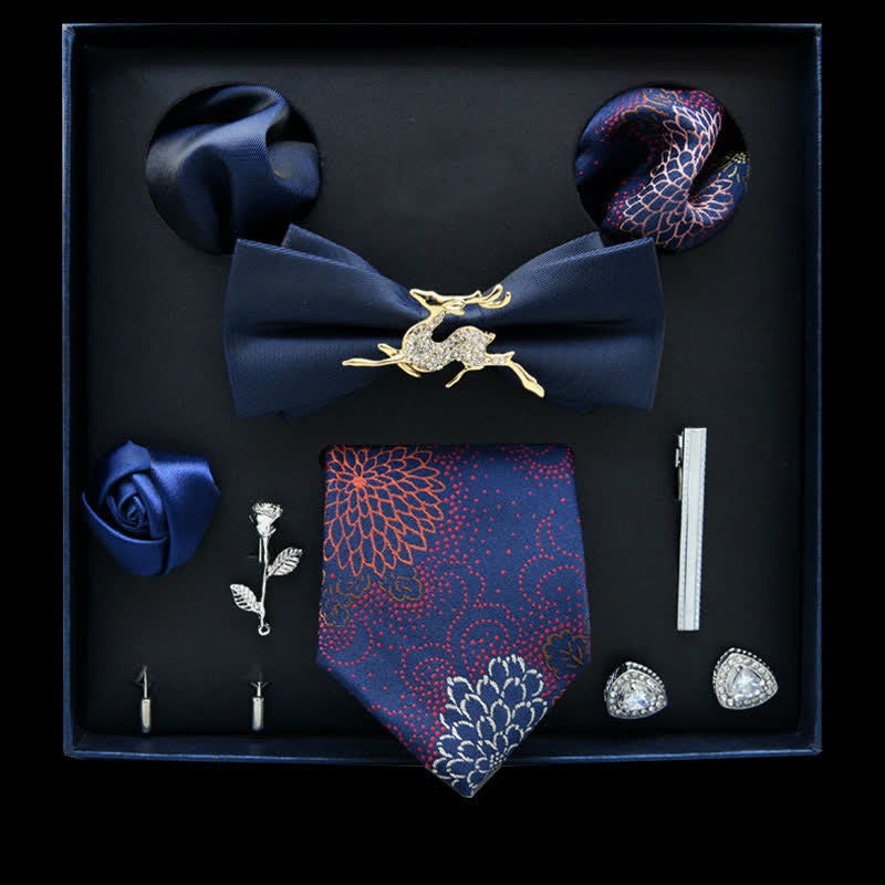 Caja de regalo con 8 pijamas informales con diseño floral azul marino y rojo