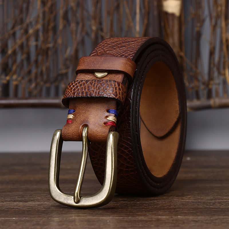 Cinturón de piel de serpiente con grano de piel de serpiente para hombre