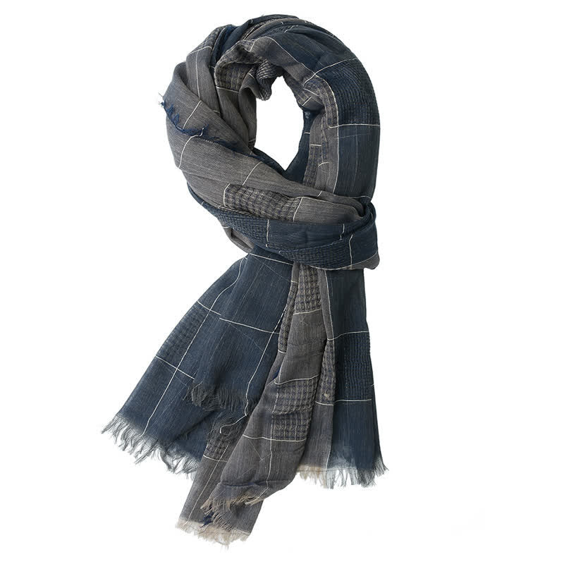 Bufanda de cuadros con flecos y patchwork de dos tonos para hombre