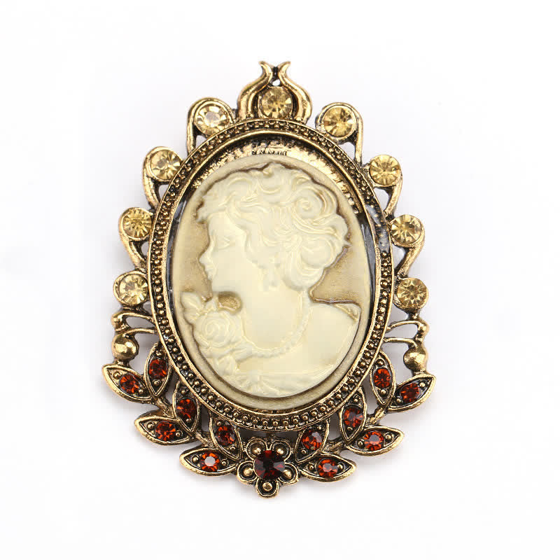 Broche de hojas con silueta de camafeo victoriano para mujer