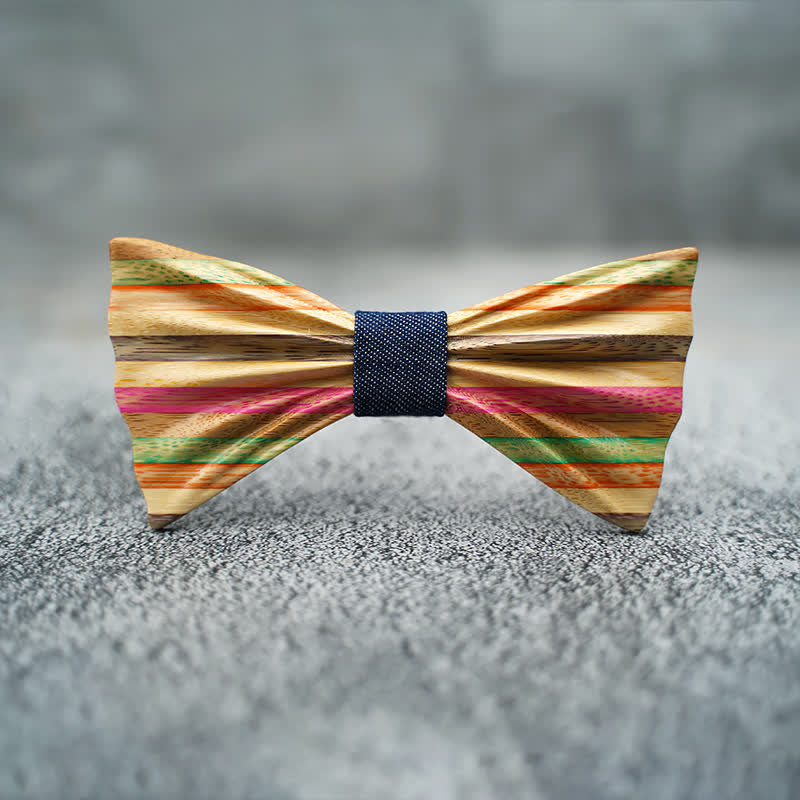Juego de 2 pajaritas de madera con diseño de arcoíris y arrugas para hombre.
