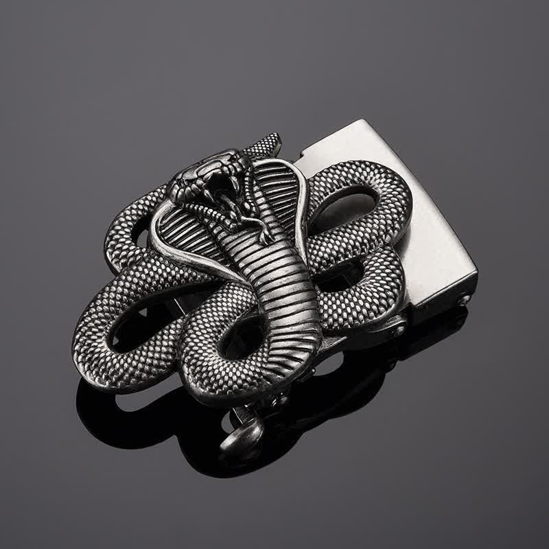 Cinturón de cuero con hebilla automática y diseño de serpiente misteriosa para hombre