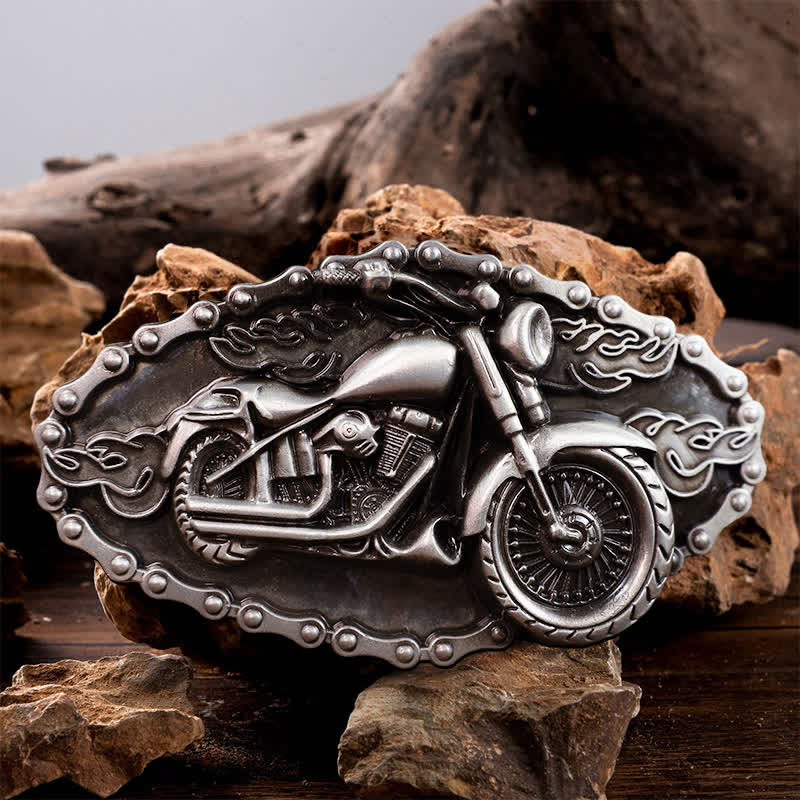 Cinturón de cuero con hebilla de motocicleta y locomotora para hombre