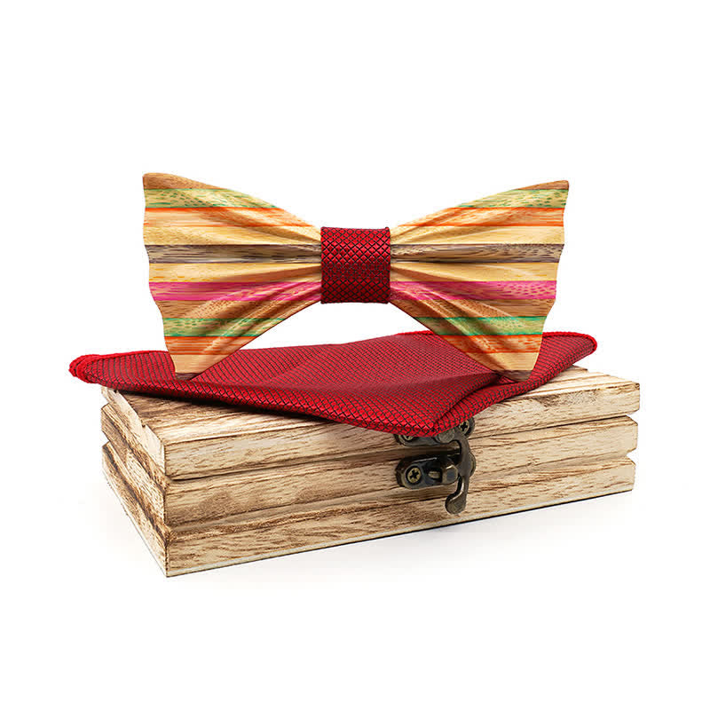 Juego de 2 pajaritas de madera con diseño de arcoíris y arrugas para hombre.