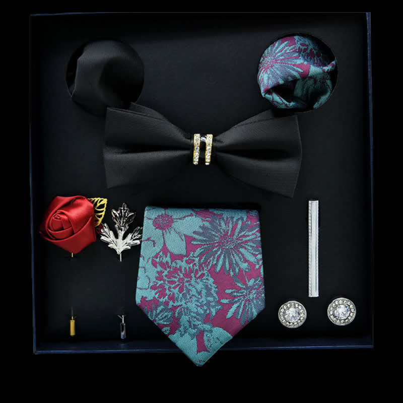 Caja de regalo con 8 pijamas informales con diseño floral en negro y azul cielo