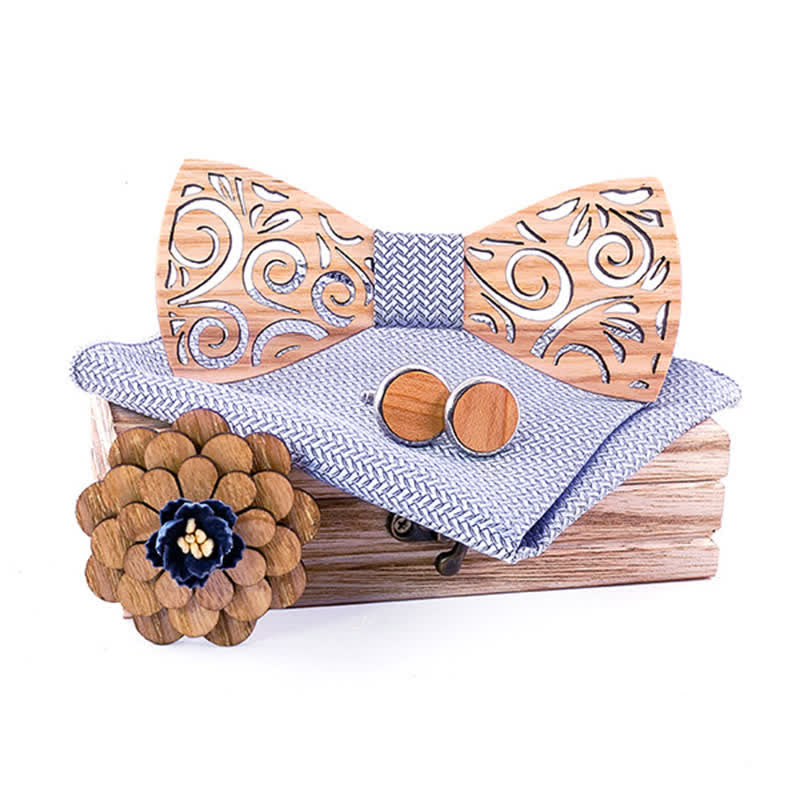 Juego de 4 pajaritas de madera con diseño de hojas huecas para hombre.