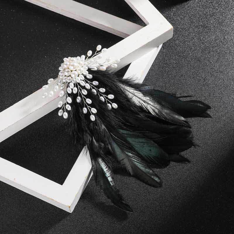Broche de plumas de perla con temperamento para mujer