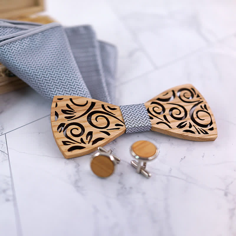 Juego de 4 pajaritas de madera con diseño de hojas huecas para hombre.