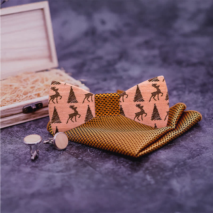 Juego de 3 pajaritas de madera con diseño de ciervo y árbol de Navidad para hombre