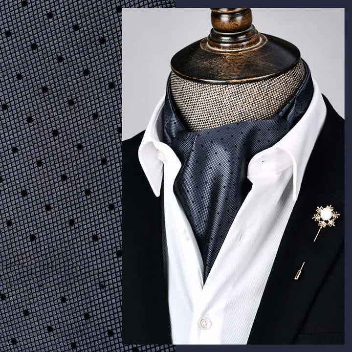 Corbata Ascot con lunares y estampado floral de grandeza moderna en gris