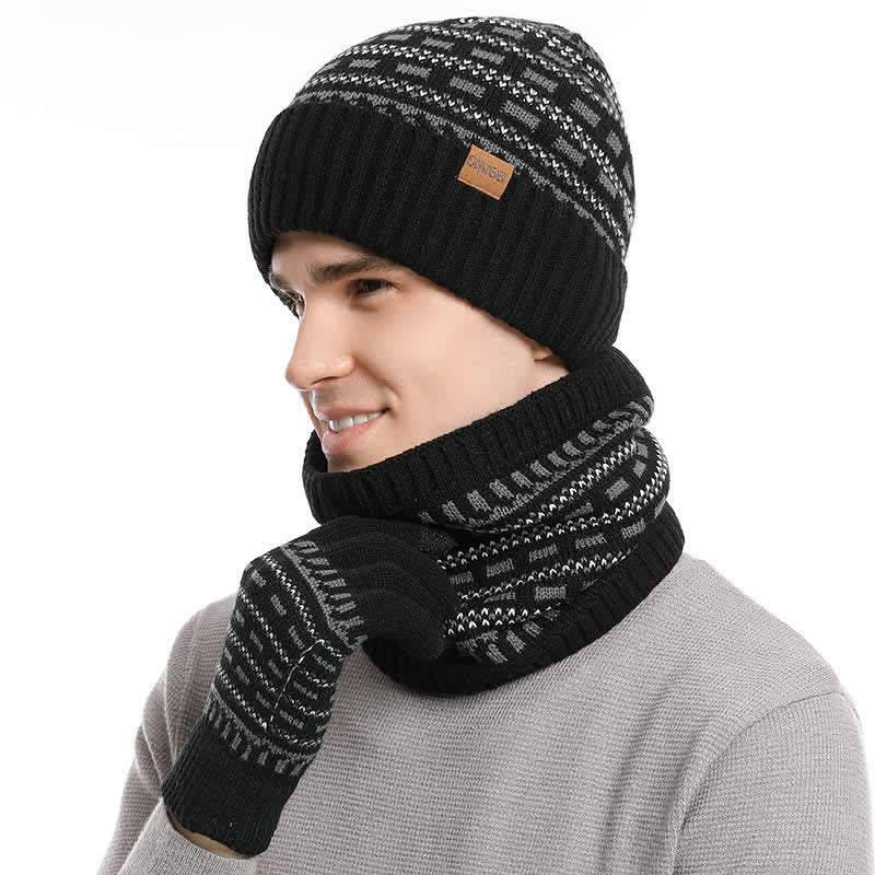 Conjunto de 3 guantes y bufanda de punto de doble capa sueltas