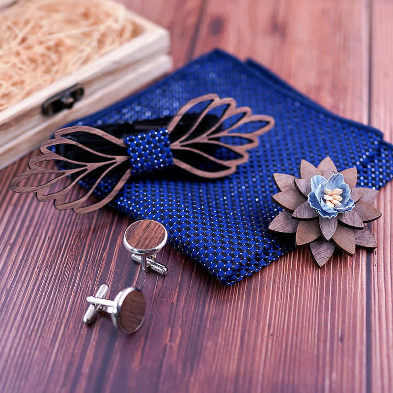 Juego de 4 pajaritas de madera con forma de hojas huecas para hombre.
