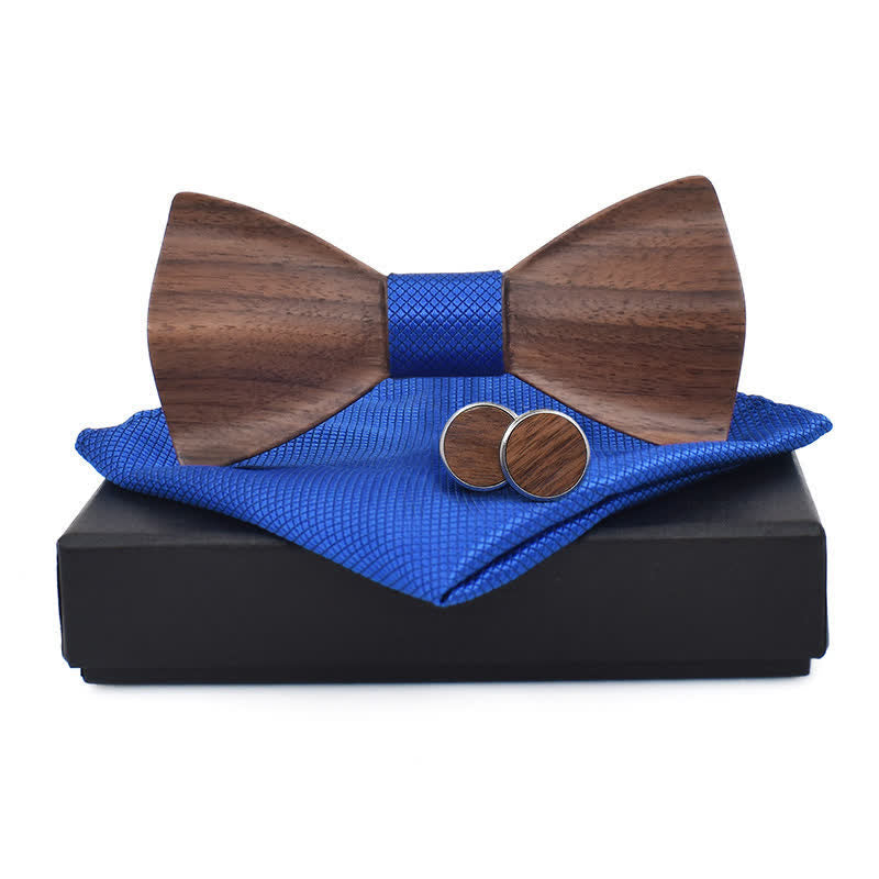 Juego de 3 pajaritas de madera a cuadros para hombre.