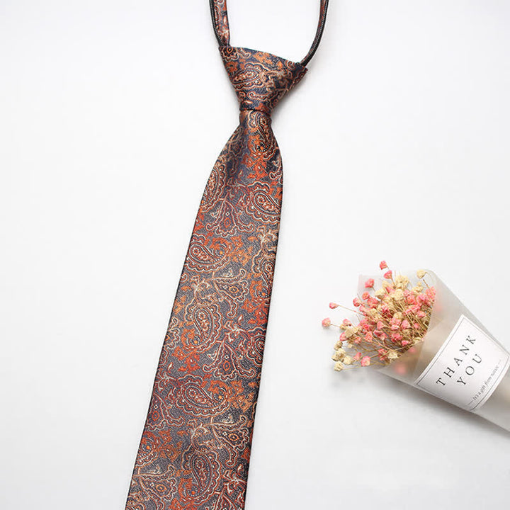 Corbata con cremallera y diseño de flores de cachemira retro para hombre