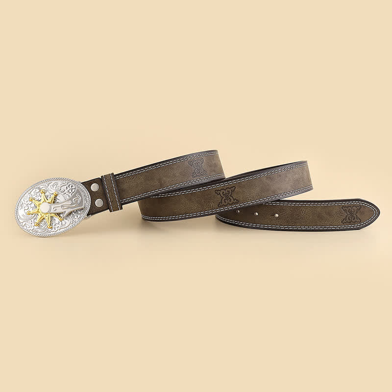 Cinturón de cuero con estrellas y flores talladas para hombre