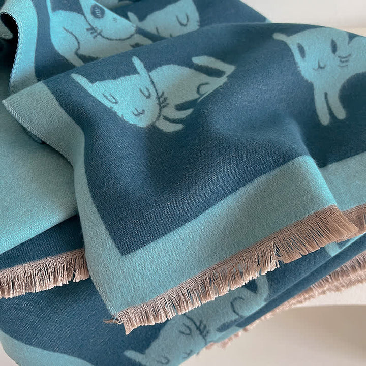 Bufanda grande resistente al frío con estampado de gato y cálida para mujer