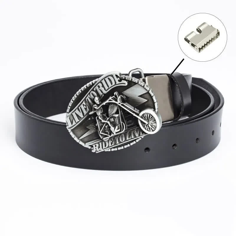 Cinturón de cuero con calavera de motociclista esquelético para hombre