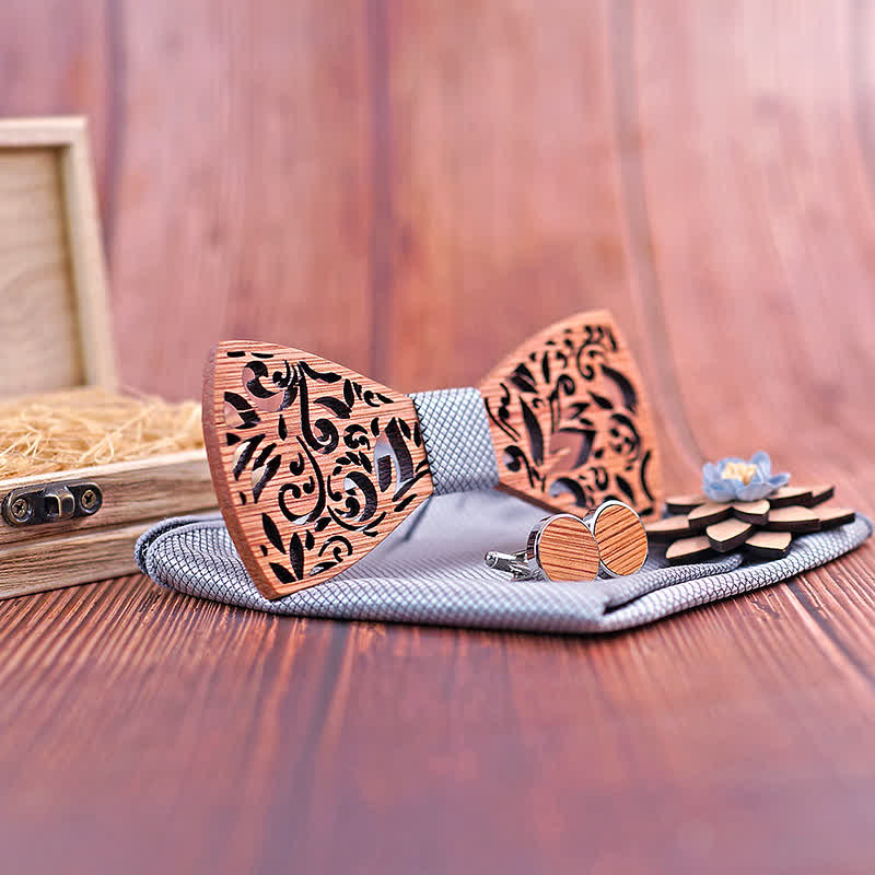 Juego de 4 pajaritas de madera huecas para hombre con forma de planta