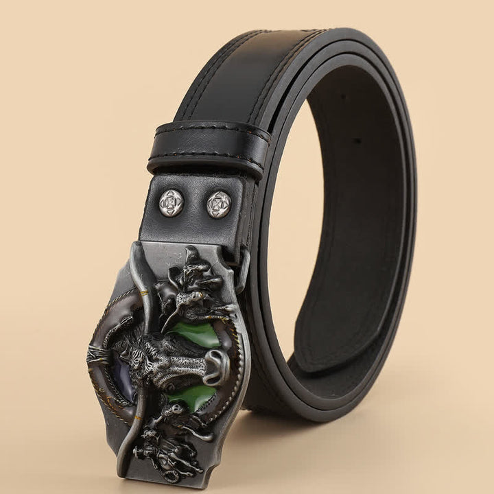 Cinturón de cuero negro con cabeza de toro dominante para hombre