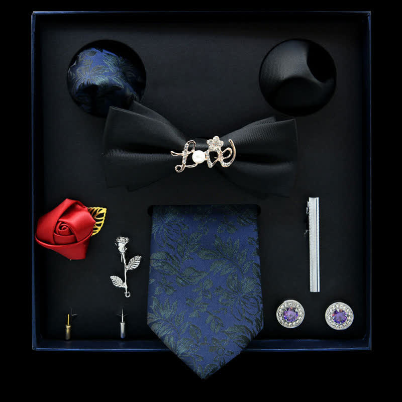 Caja de regalo con 8 pijamas informales con diseño floral en negro y azul