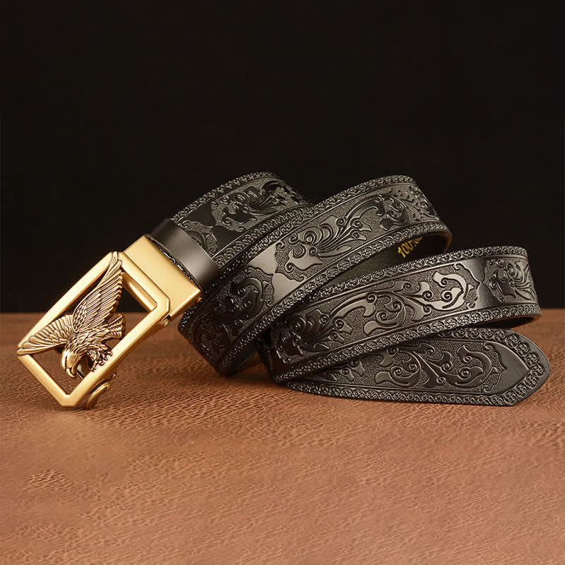 Cinturón de cuero con hebilla de águila hueca vintage para hombre