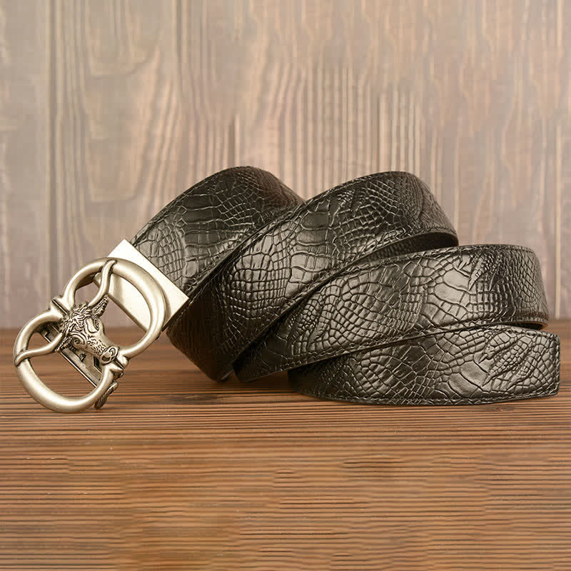 Cinturón de piel con estampado de cocodrilo y buey gigante para hombre