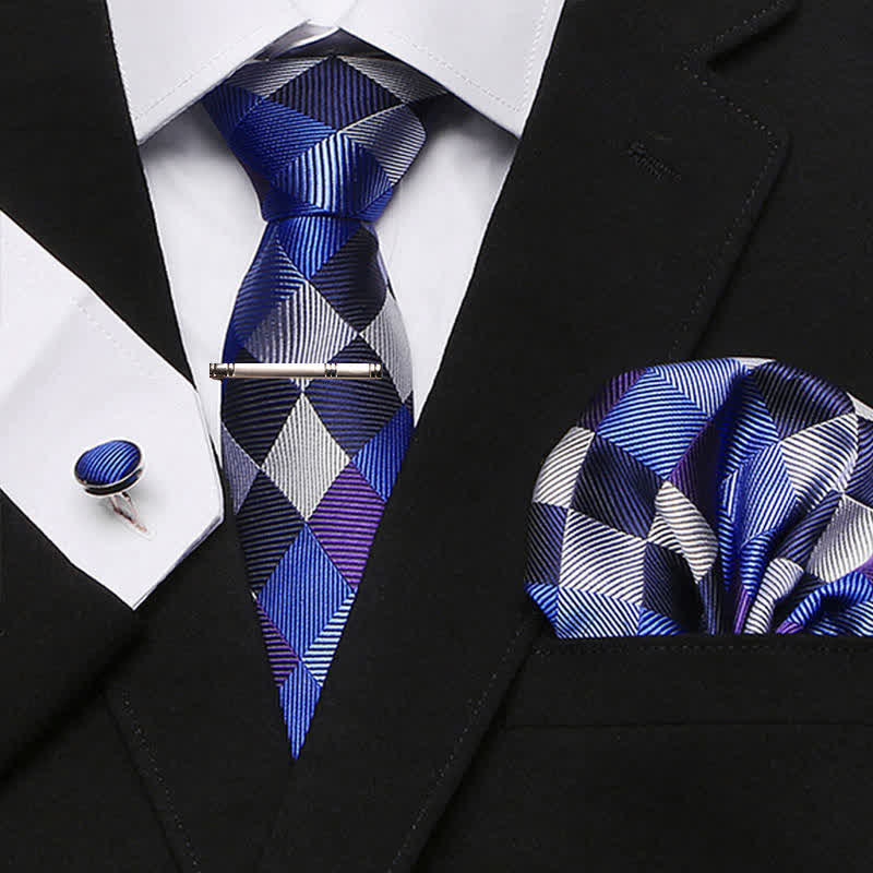 Conjunto de 4 corbatas a cuadros para hombre en azul marino y blanco