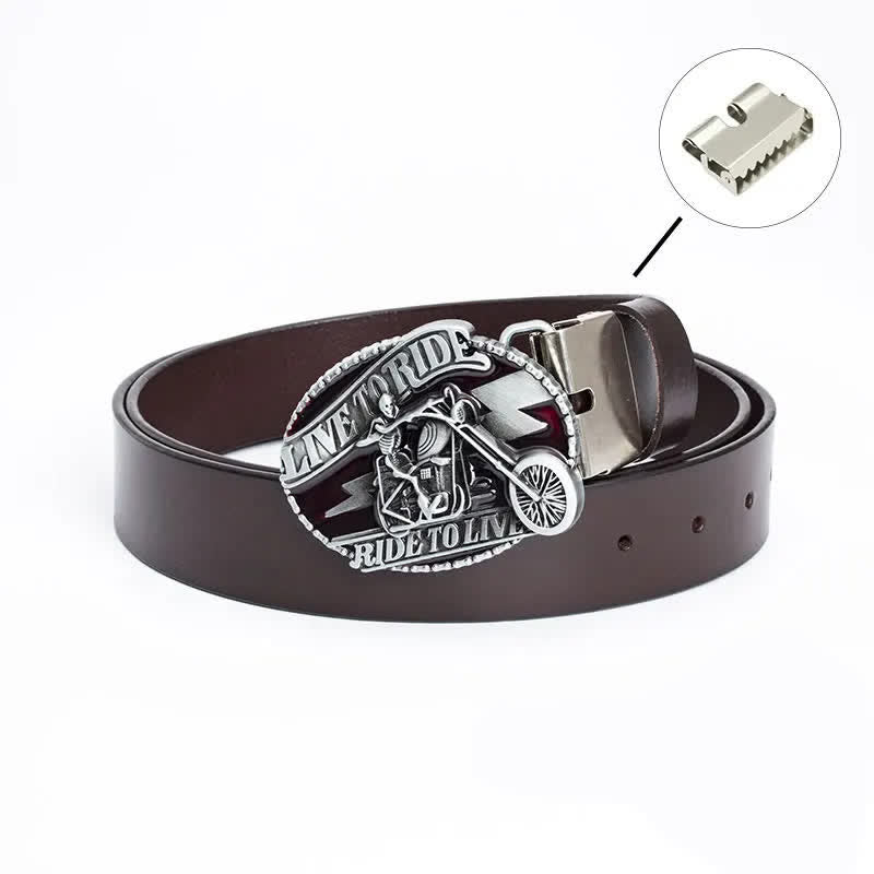 Cinturón de cuero con calavera de motociclista esquelético para hombre