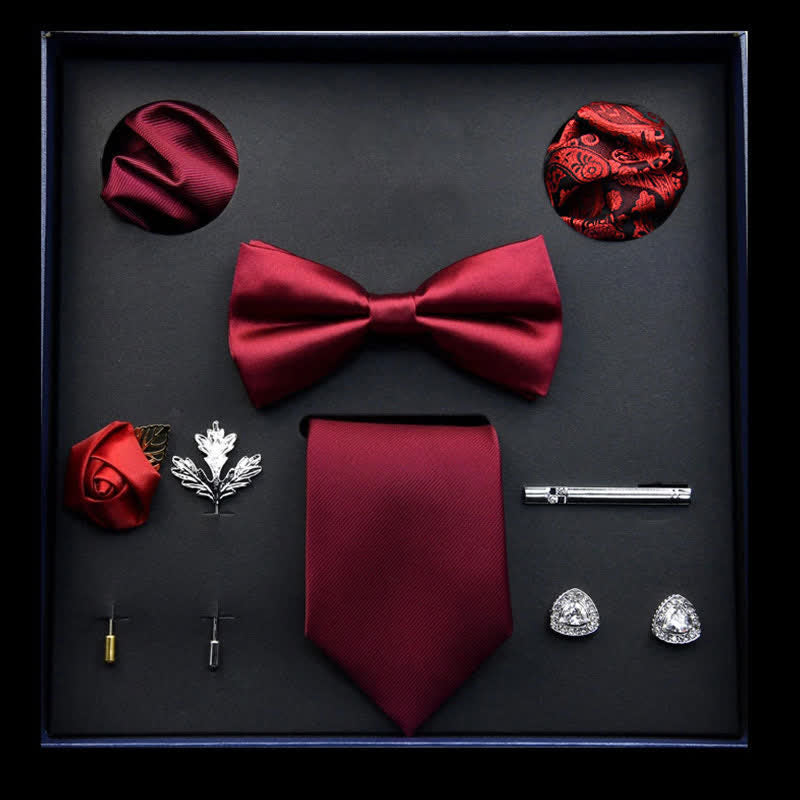 Caja de regalo con 8 pajaritas clásicas de negocios para hombre de color rojo oscuro