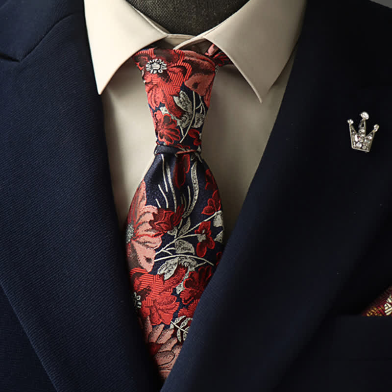 Corbata para hombre con estampado floral místico en rosa y rojo