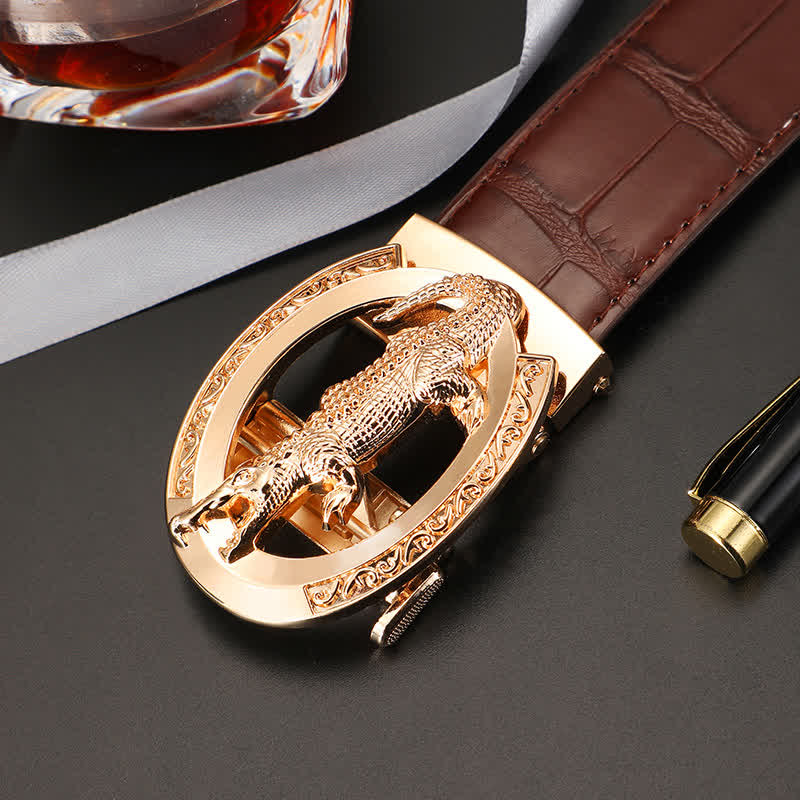 Cinturón de piel de cocodrilo con hebilla automática para hombre