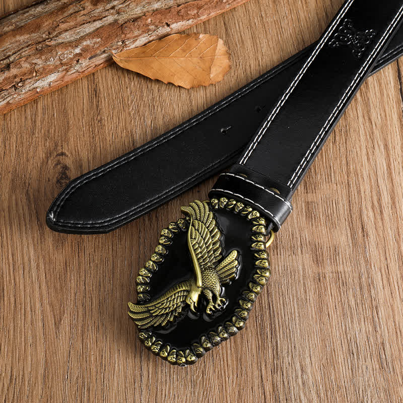 Cinturón de cuero con águila dorada antigua y halcón volador para hombre