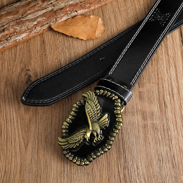 Cinturón de cuero con águila dorada antigua y halcón volador para hombre