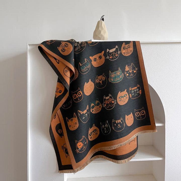 Bufanda elegante y gruesa con dibujos de gatos para mujer
