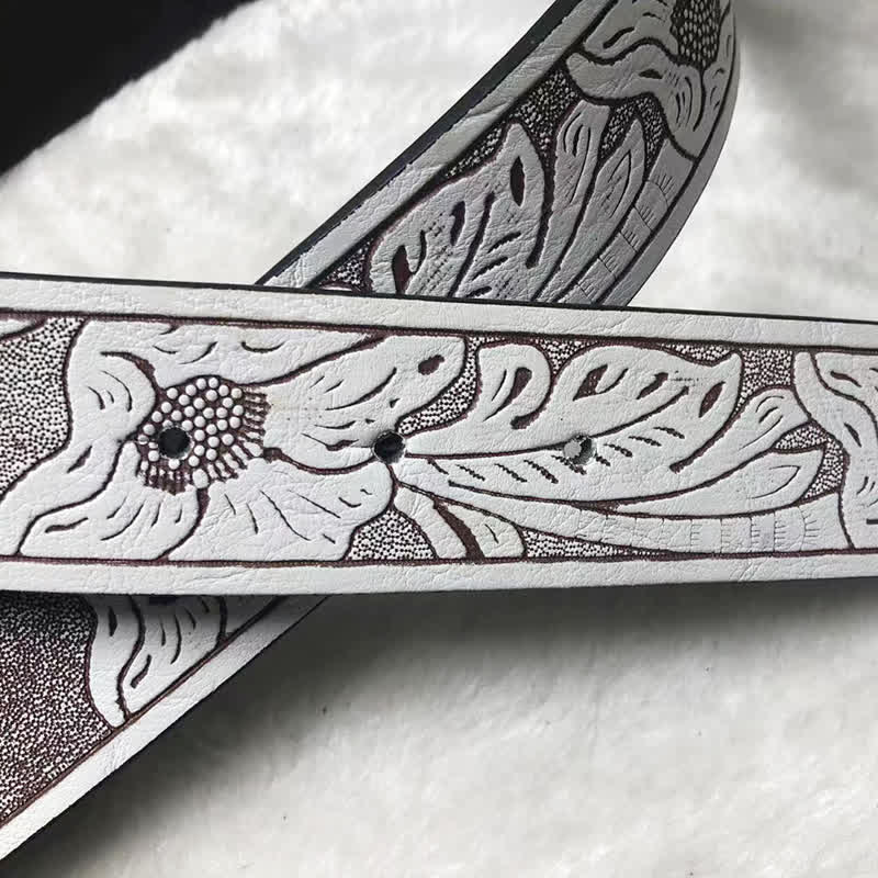 Cinturón de cuero blanco con relieve de toreo para hombre