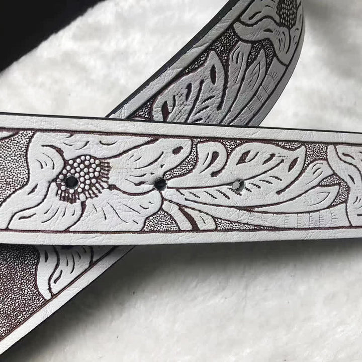 Cinturón de cuero blanco con relieve de toreo para hombre