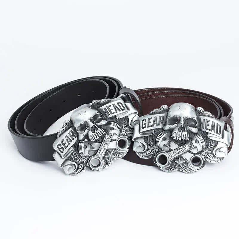 Cinturón de cuero estilo punk con diseño de calavera para hombre