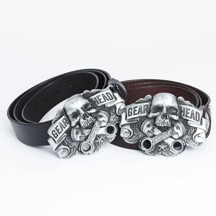 Cinturón de cuero estilo punk con diseño de calavera para hombre