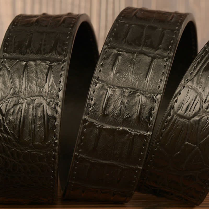 Cinturón de piel con hebilla automática y estampado de cocodrilo y cabeza de cabra para hombre