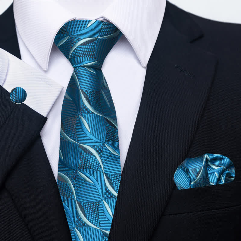 Conjunto de 3 corbatas para hombre con ondas en azul verdoso y azul celeste