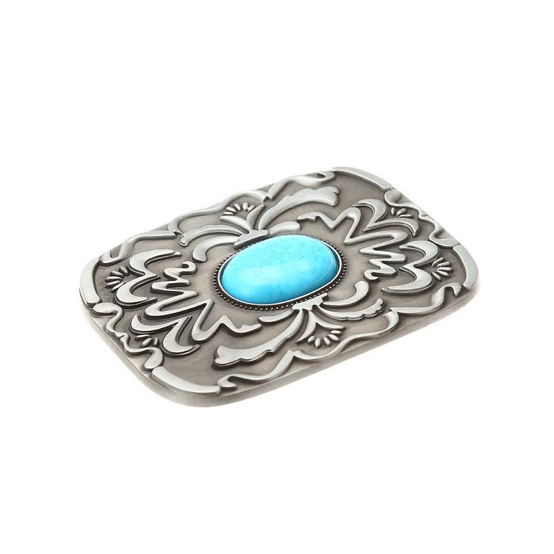 Cinturón de cuero con hebilla de flor de piedra turquesa para hombre hecho a mano