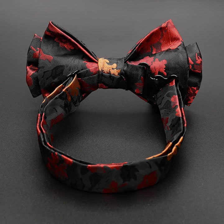 Pajarita con estampado floral en rojo y negro para hombre