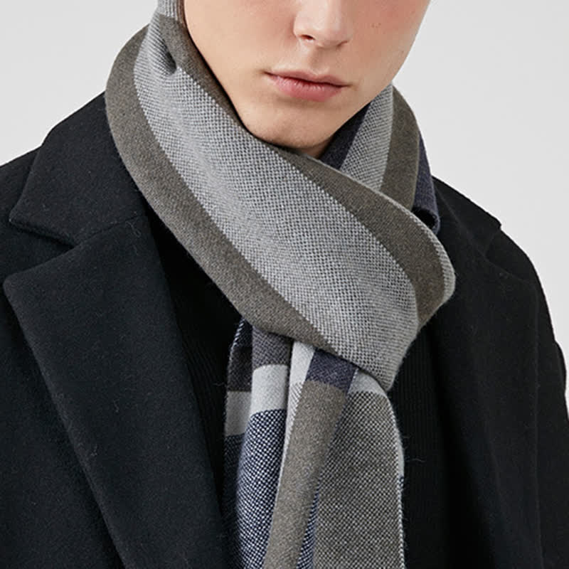 Bufanda clásica de invierno cálida con rayas a cuadros para hombre